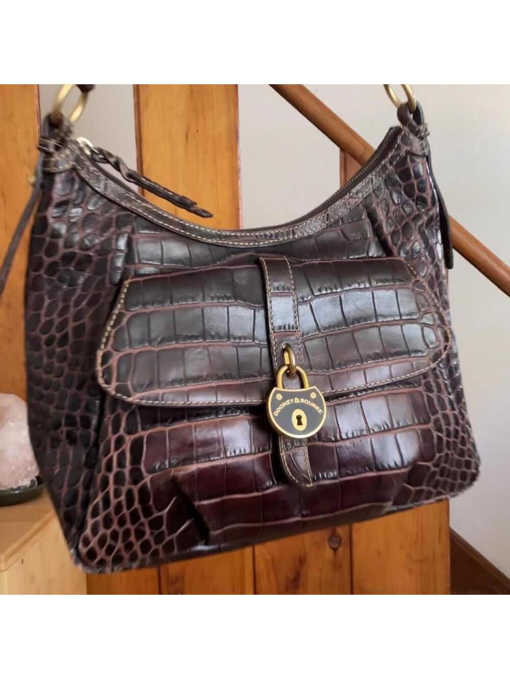 Dooney and Bourke Hobo Croc Print Purse logo lock - Picture 5 of 5